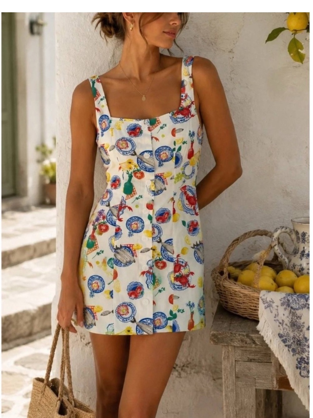 Corey Lynn Calter Florence Mini Dress, Seafood Print, Women’s XS
